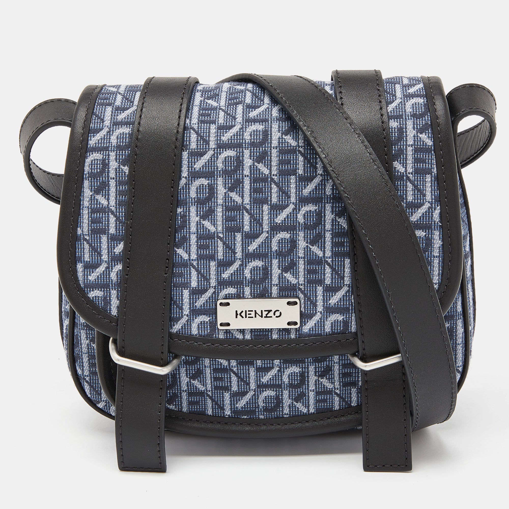 kenzo blue/black canvas and leather messenger bag