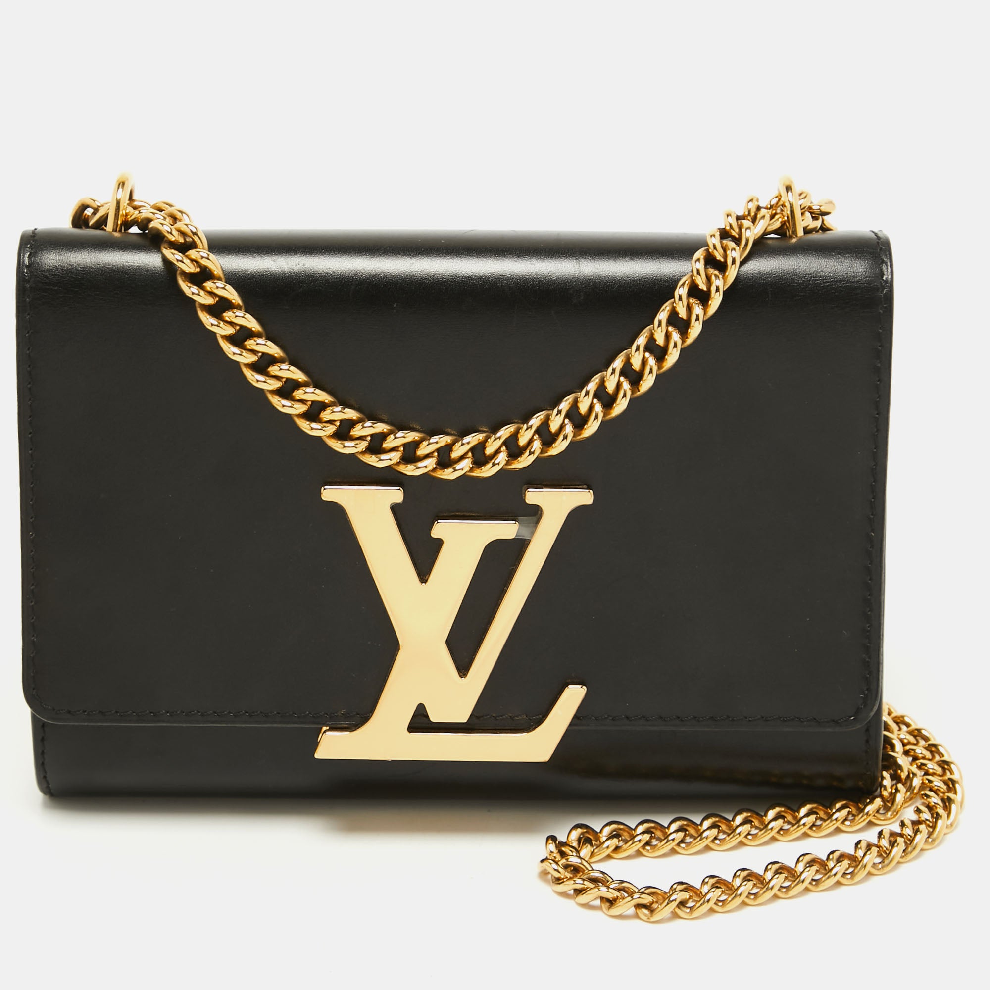 Louis Vuitton Black Leather Chain Louise MM Bag