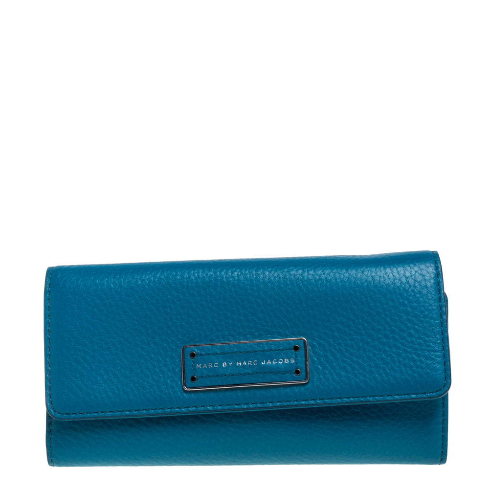 marc by marc jacobs blue leather flap continental wallet, blue