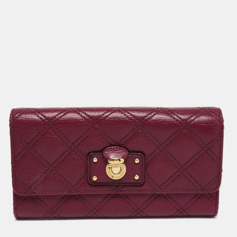 marc jacobs purple quilted leather eugenie continental flap wallet, purple