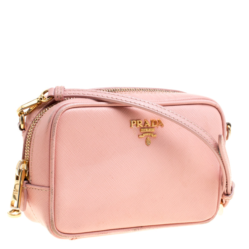 Prada Pink Saffiano Lux Leather Camera Crossbody Bag