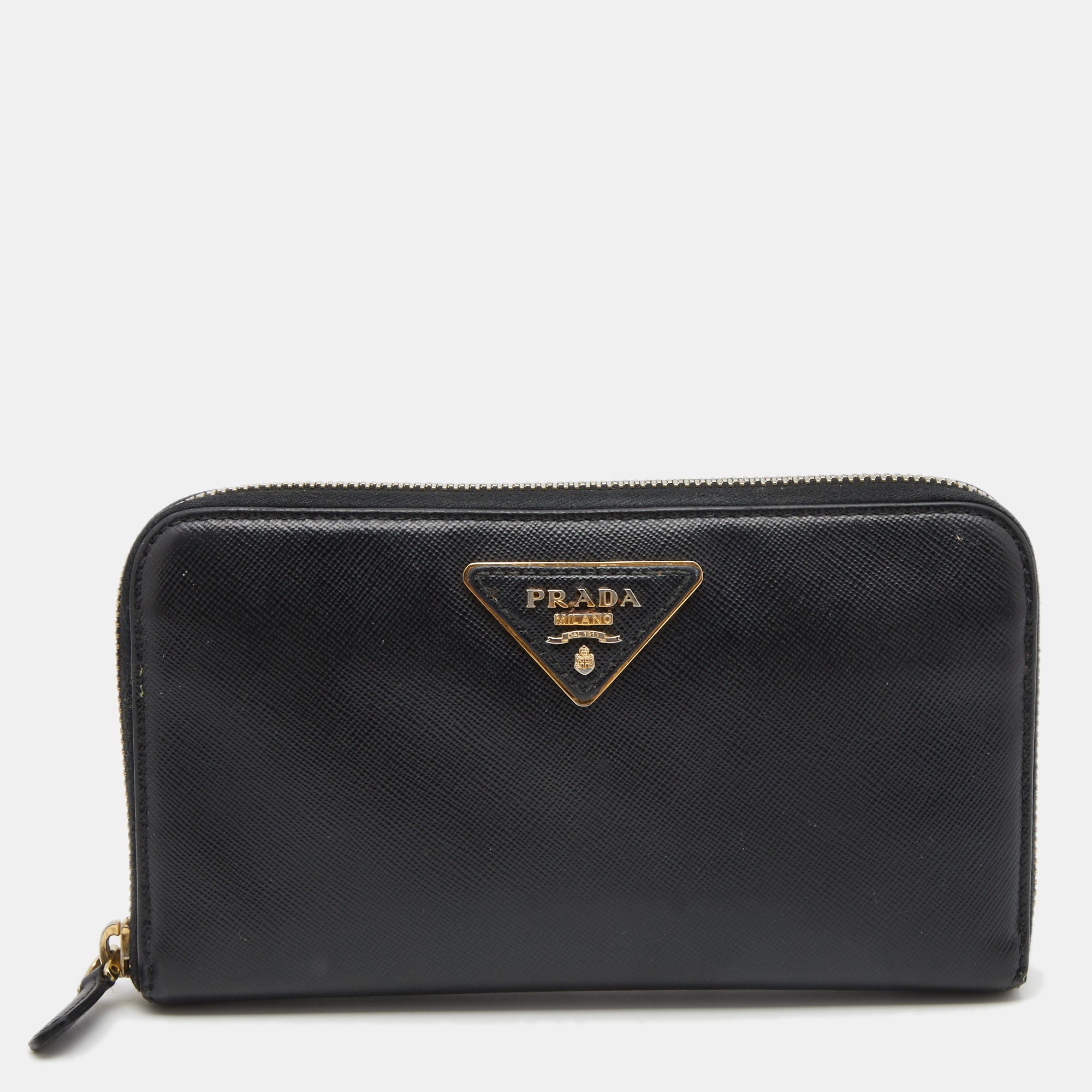 Prada Black Saffiano Leather Zip Around Wallet