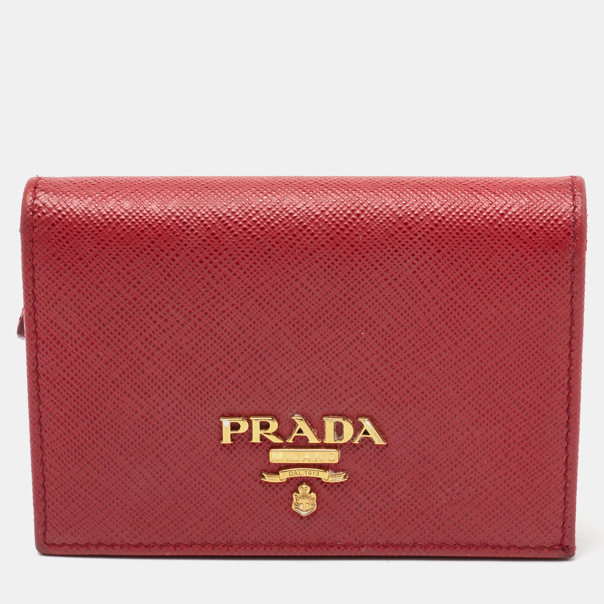 Prada Red Saffiano Leather Compact Wallet