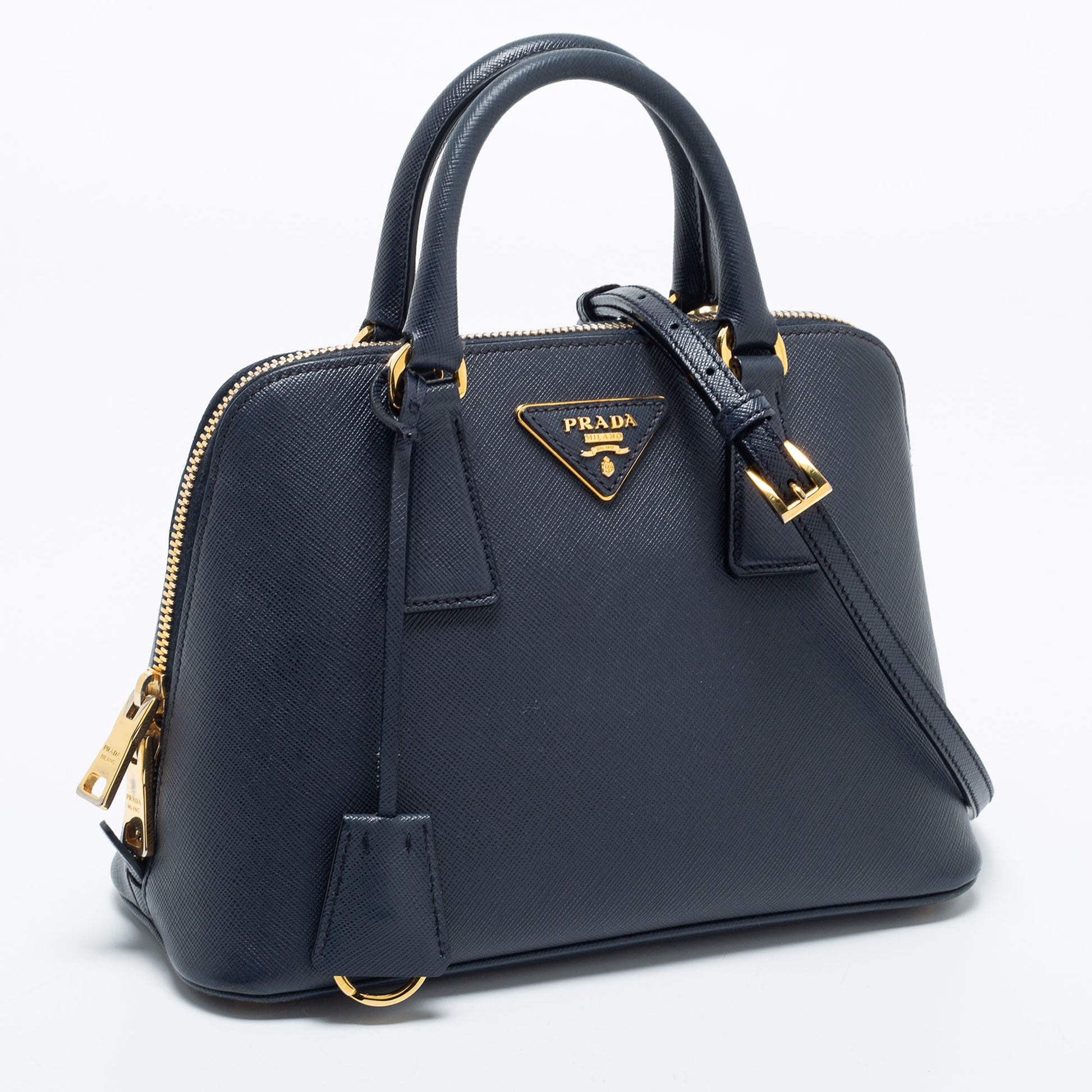 Prada Dark Blue Saffiano Lux Leather Small Promenade Satchel