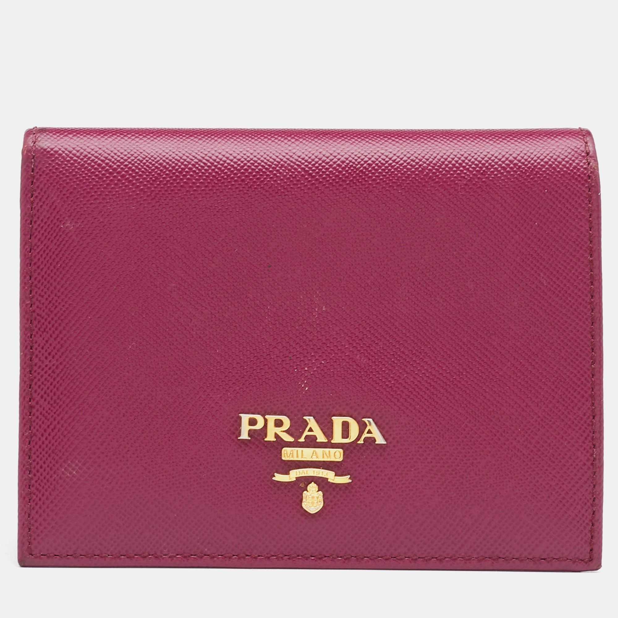 Prada Dark Pink Saffiano Leather Compact Wallet