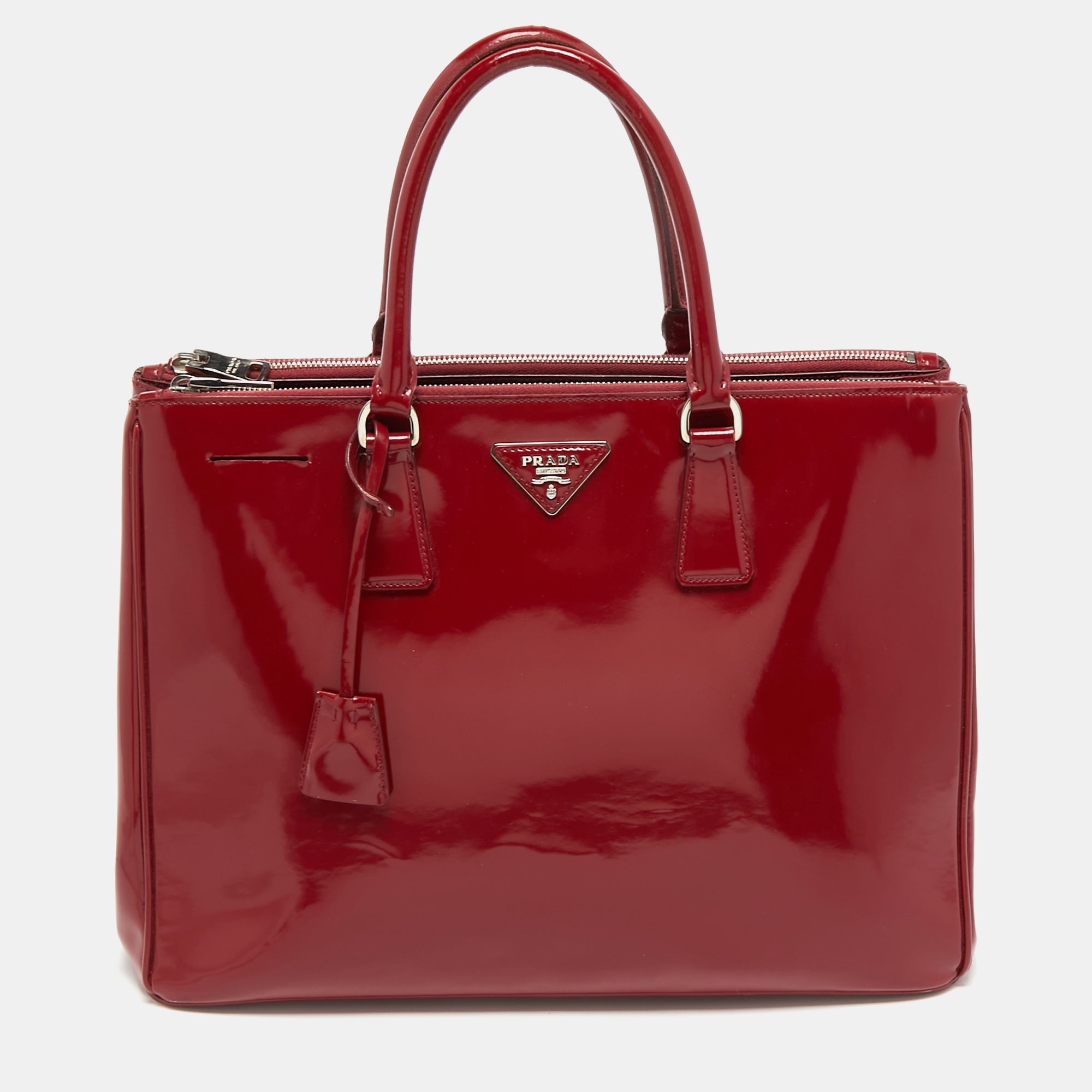 Prada Red Patent Leather Large Galleria Double Zip Tote