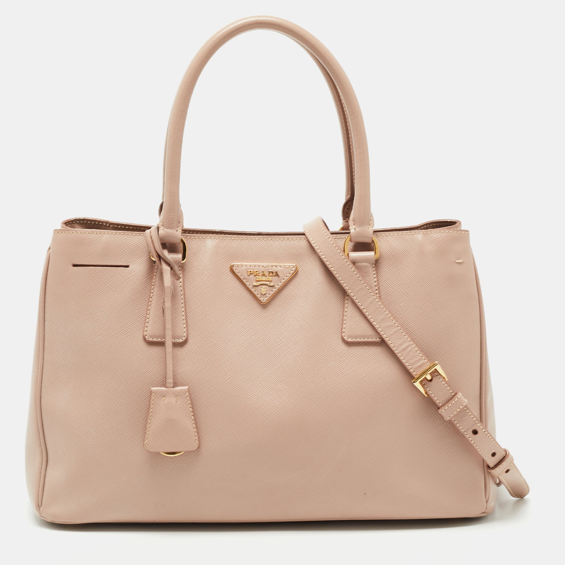 Prada Light Pink Saffiano Lux Leather Small Middle Zip Tote