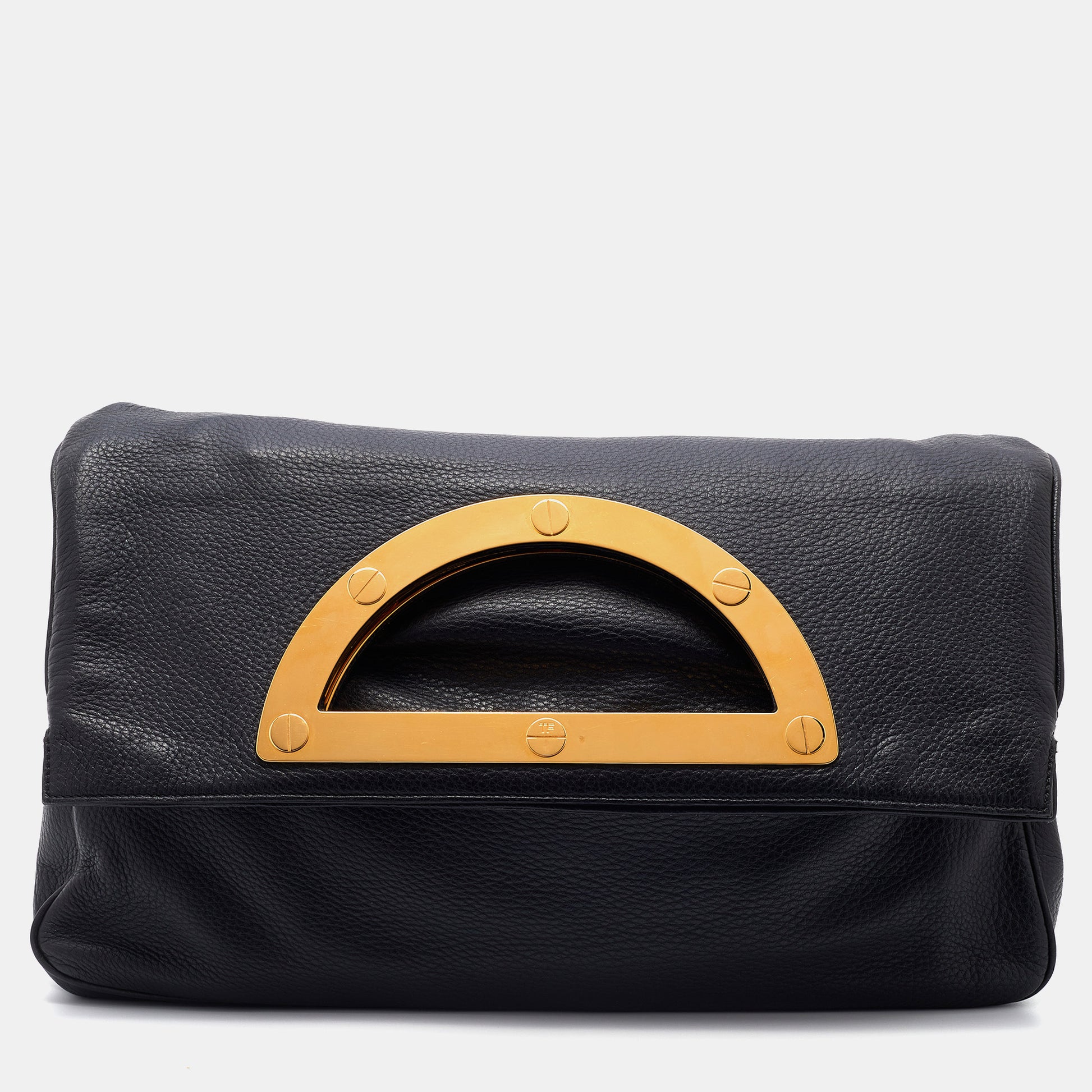 Tom Ford Black Pebbled Leather Fold Over Oversized Clutch