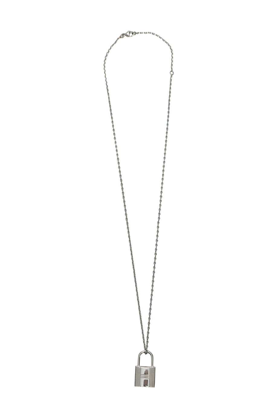 image of HERMeS Palladium-plated metal and Swift calfskin O'Kelly pendant padlock necklace, BlackThis item h