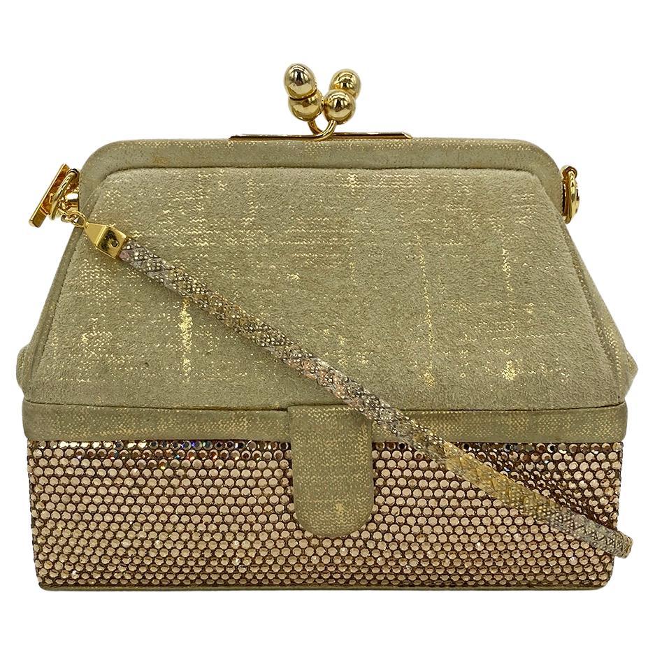 judith leiber vintage gold suede and swarovski minaudiere