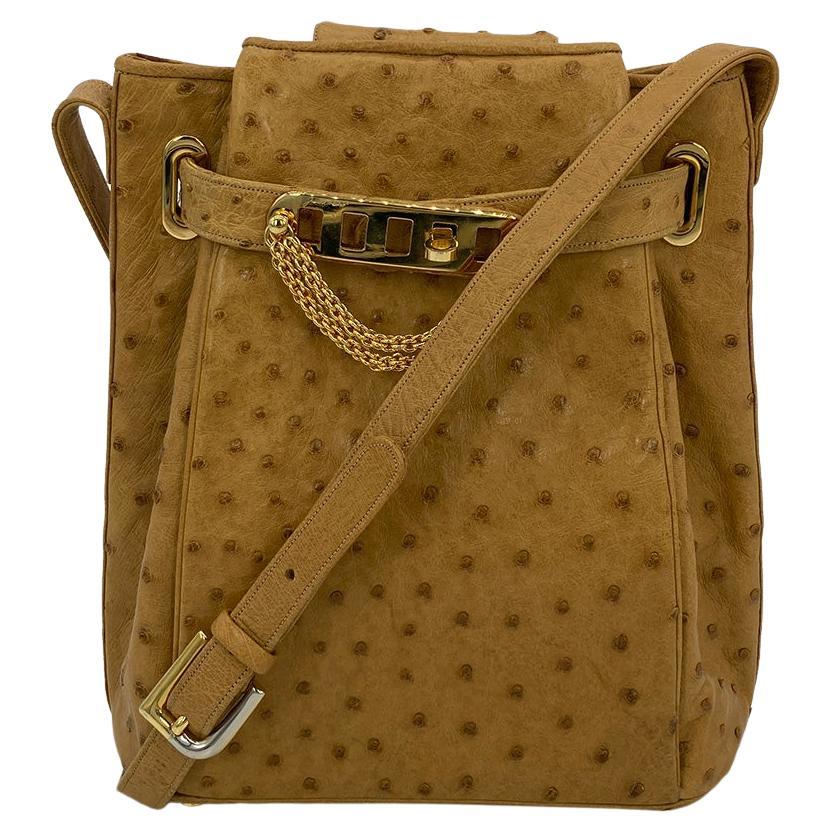 judith leiber vintage tan ostrich kelly lock shoulder bag