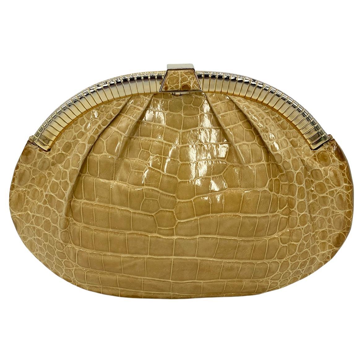 judith leiber tan alligator clutch