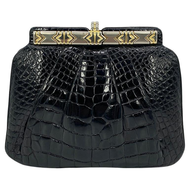 judith leiber black alligator matte hardware clutch