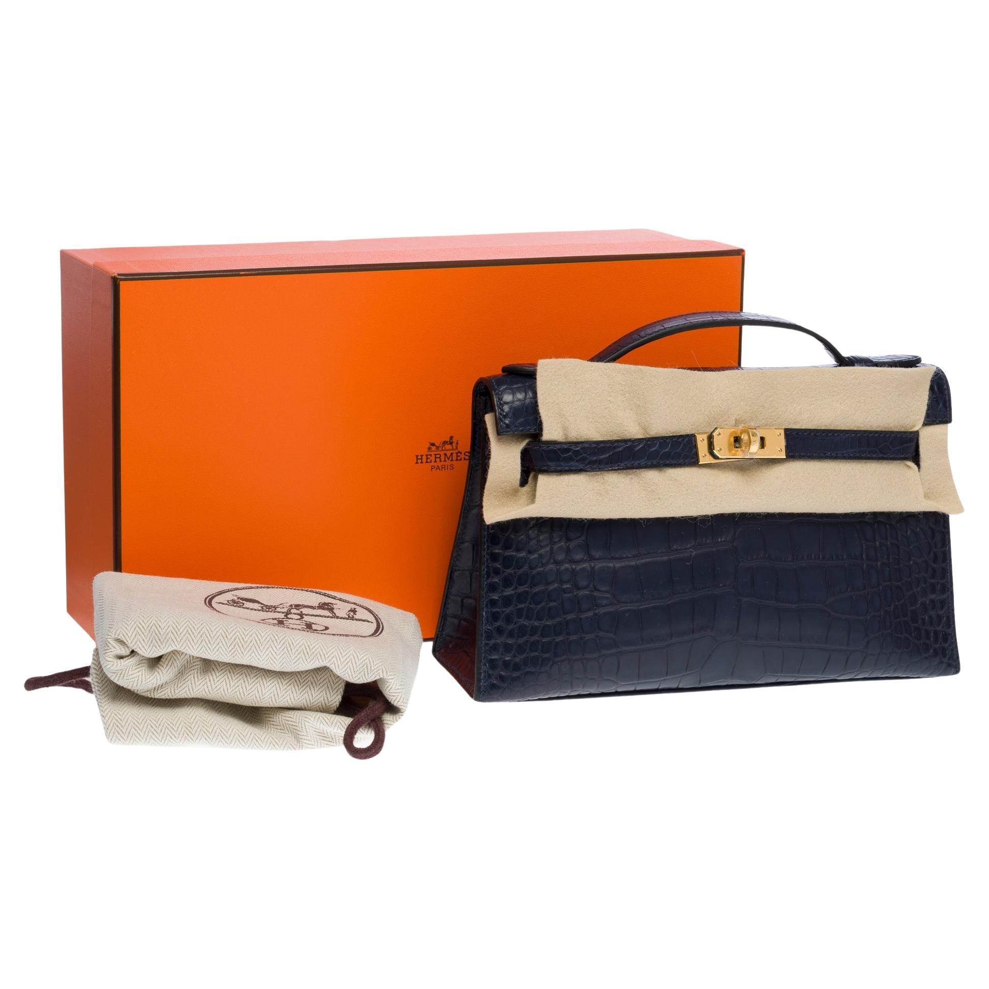 New Clutch Handbag In Blue Indigo Matte Crocodile Leather