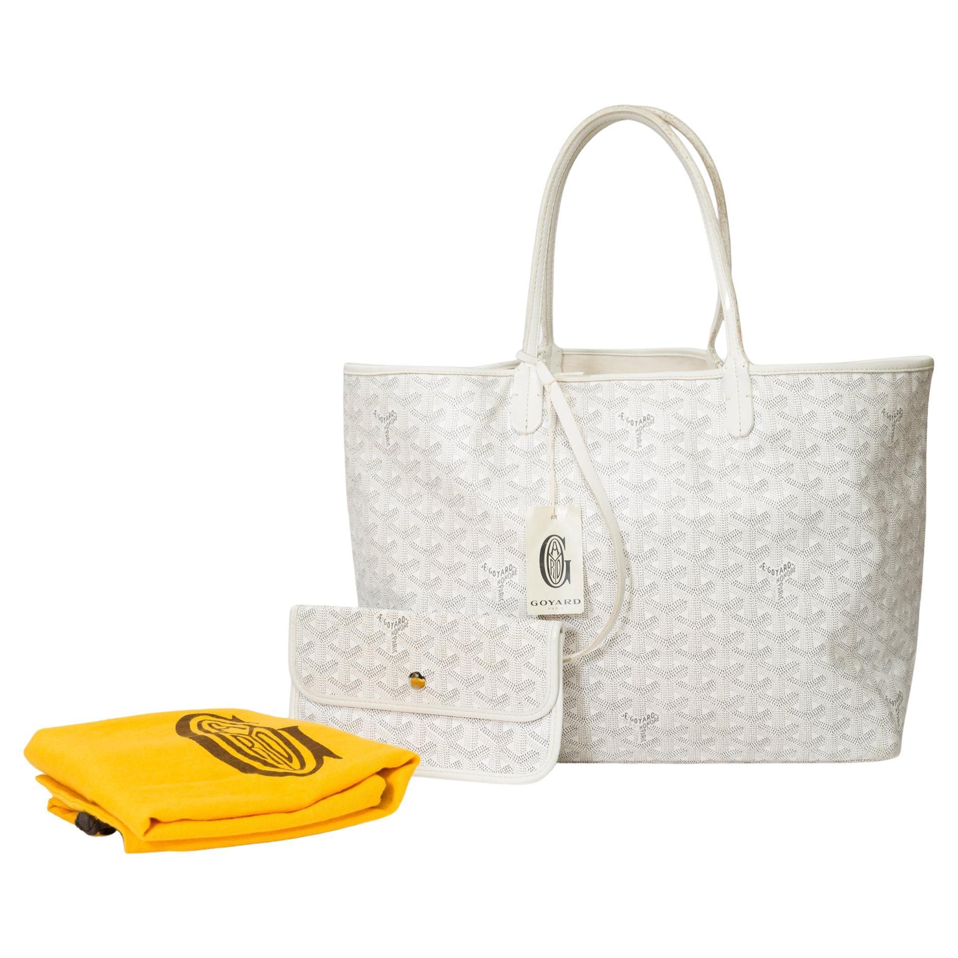 goyard the coveted saint-louis pm tote bag in white canvas and leather, shw