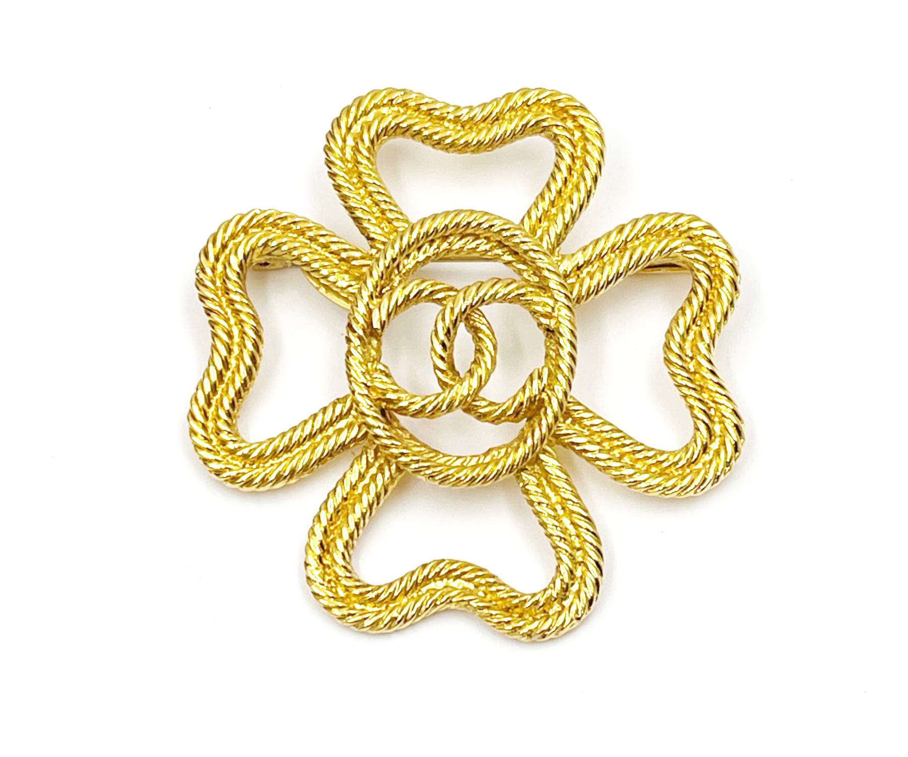 image of CHANEL Vintage Gold Plated Rope Cross CC Brooch