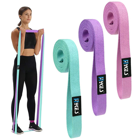 A woman using fabric bands for exercise