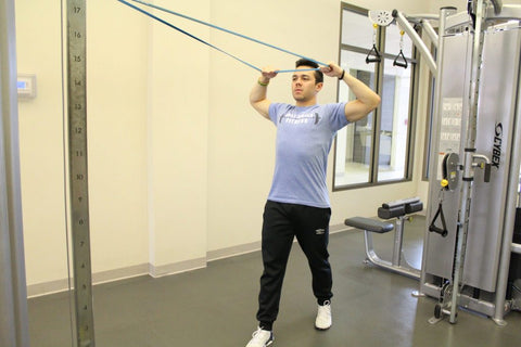 Image of man doing face pull using resistance bands