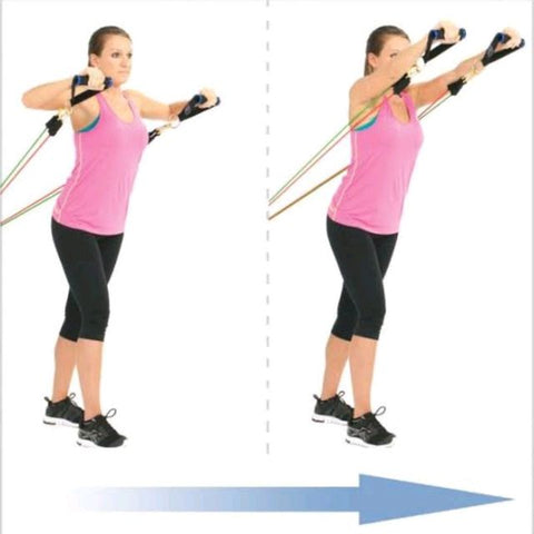Image of woman doing incline chest press using resistance bands