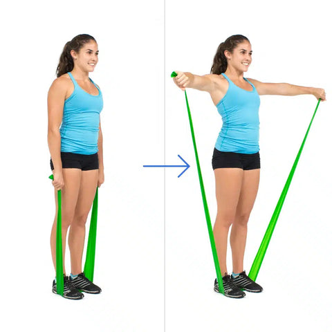 Image of woman performing lateral raise using resistance bands