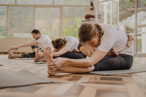 People doing pilates using mat