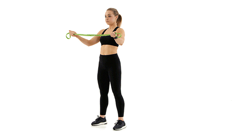 Woman doing reverse grip banded pull aparts