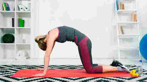 A young woman practising cat cow exercise