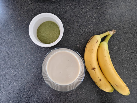 bananas, oat milk, old growth beverages vanilla matcha