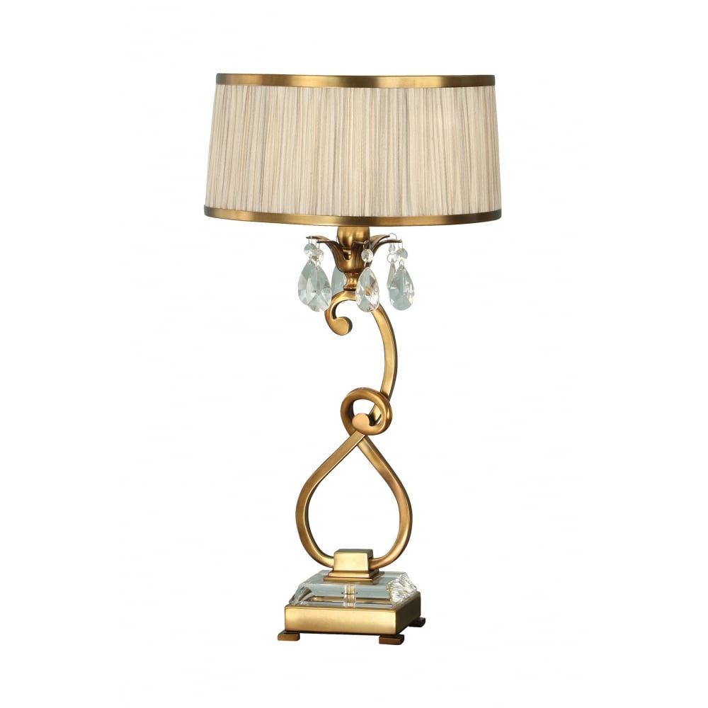 63593 Polina Antique Brass Large Table Lamp Beige Shade