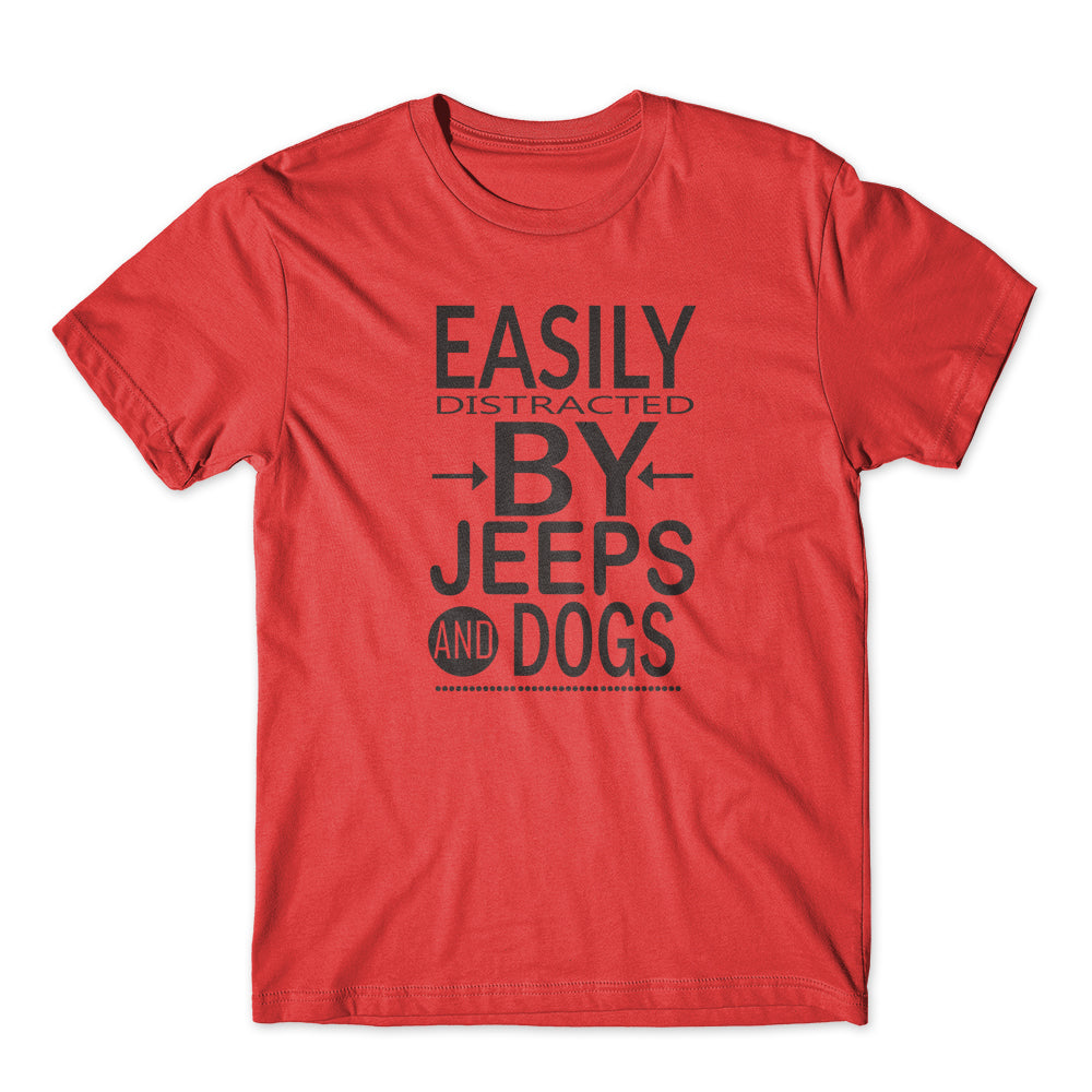 Easily Distracted By Jeeps & Dogs T-Shirt 100% Cotton Premiu