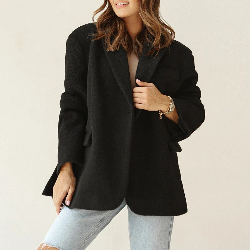 vmtvr Chic Sexy Single Button Woolen Blazer Jacket Women Elegant Solid Commuter Lady Top Cardigan Fall Winter Long Sleeve Coat Outwear