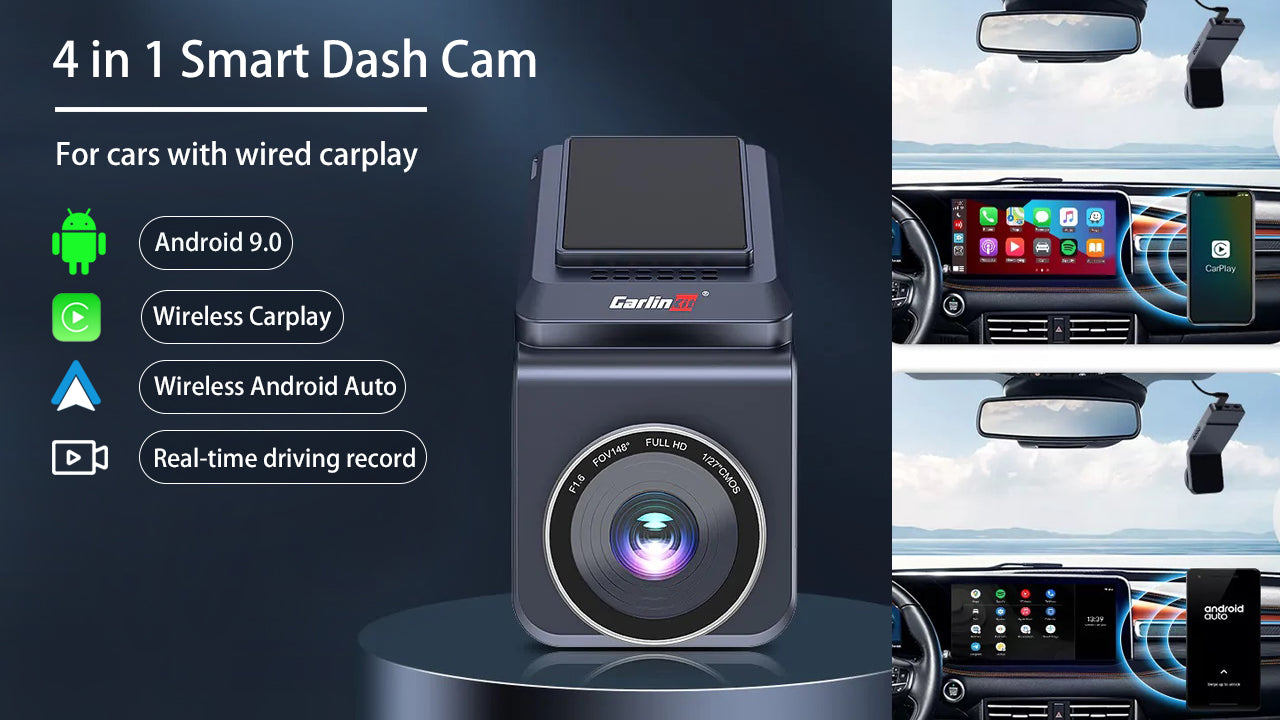 CarPlay Dash Cam 4G+64G Wireless CarPlay Ai Box Wireless Android Auto 1080P  4in1