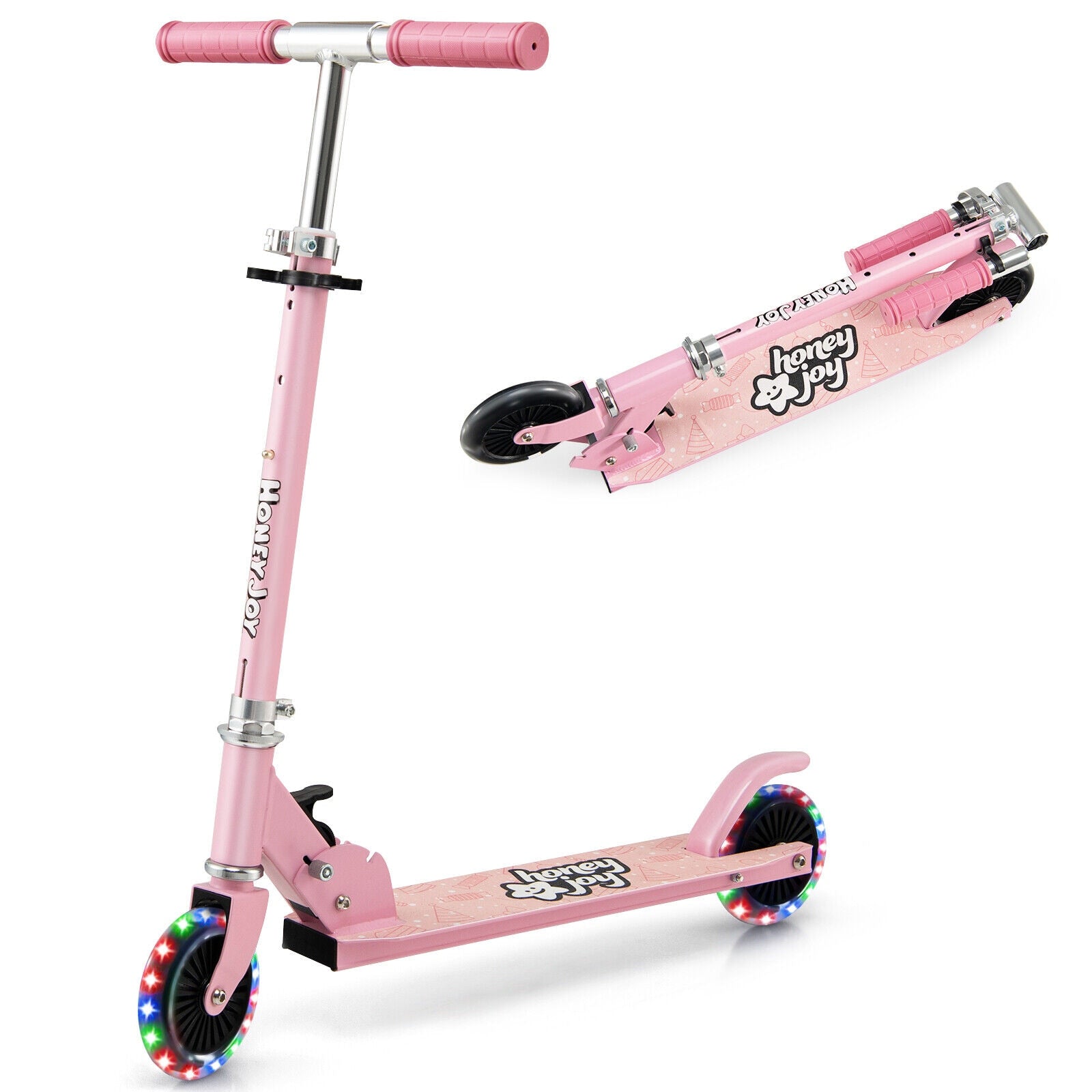 Folding Adjustable Height Kids Kick Scooter Rear Brake 2 Flashing Wheels