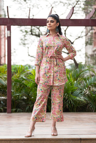 Multi-Color Floral Printed Cotton Co-Ord Set
