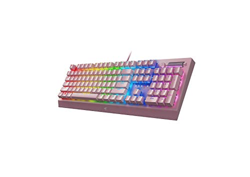 pink Razer keyboard -  BlackWidow V3 Mechanical Gaming Keyboard: Green Mechanical Switches - Tactile & Clicky - Chroma RGB Lighting - Compact Form Factor - Programmable Macro Functionality - Quartz Pink - Game-Savvy