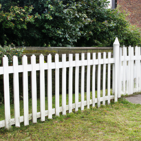 White picket fence lining a well-manicured front garden, symbolizing a classic, suburban aesthetic