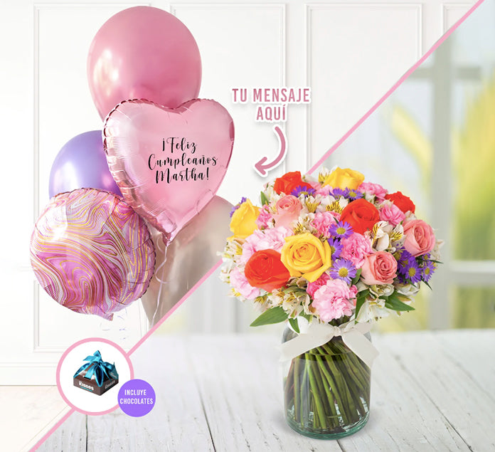 Arreglo Floral + Bouquet de Globos + Chocolates – floreriasweetlu