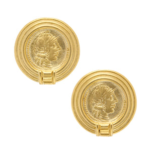 Round Gold Greek Faces Earrings - The Augusta Clothing Company
