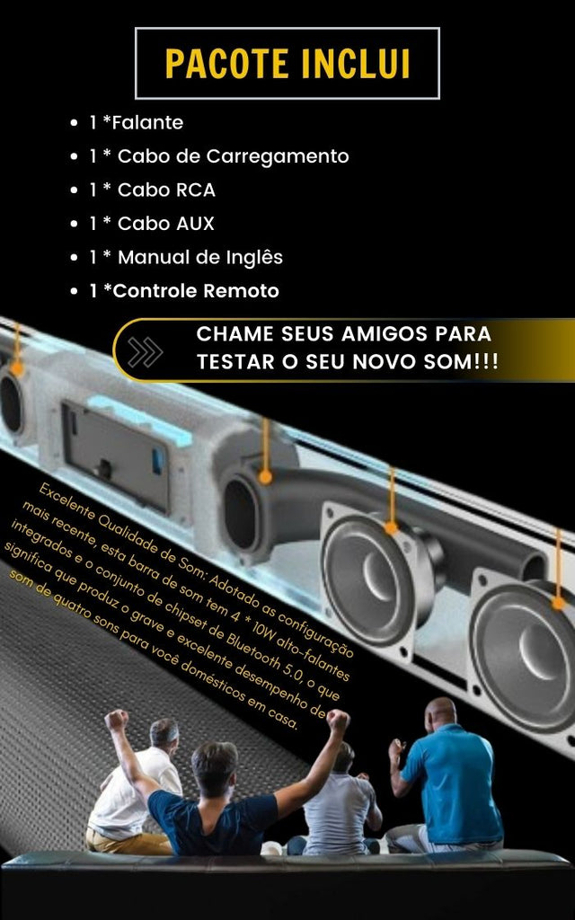 BARRA DE SOM SEM FIO BLUETOOTH ALTO-FALANTES DE TV