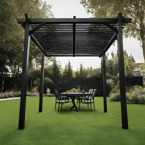 Black Aluminium Pergola on Grass