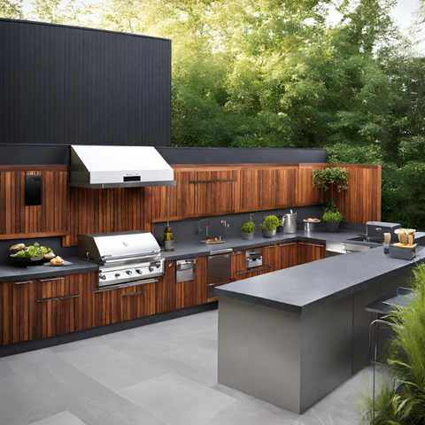 Contemporary Outdoor Kitchen with Pizza Overn