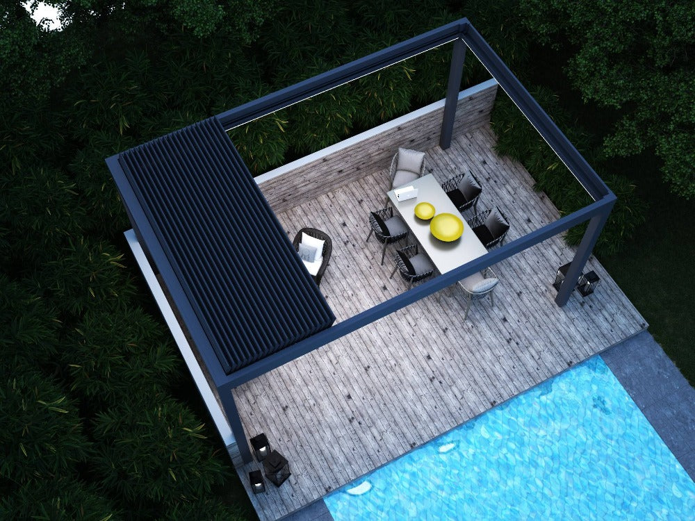 Deponti Pinela Deluxe Electric Retractable Aluminium Pergola - Top View Open Roof