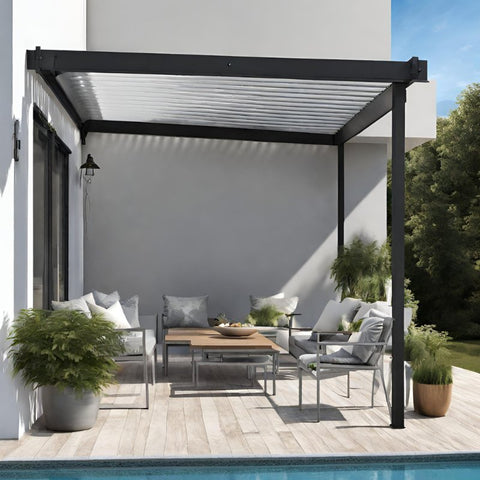 Lean to Pergola in front of a pool