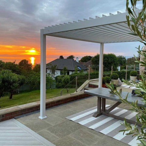 White Aluminium Pergola with Beautiful View at the Garden