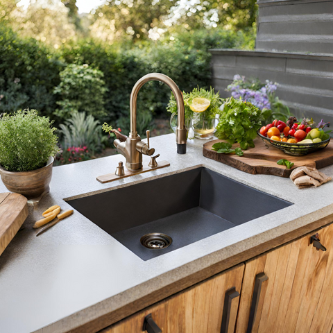 Outdoor Kitchen Sink with Fruits at the table