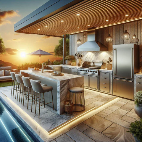 Outdoor Kitchen with Bar Sunset View