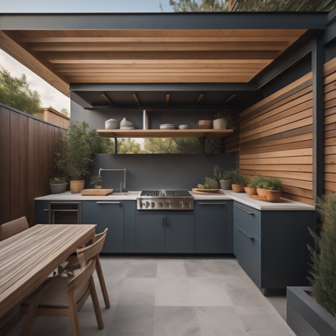 Outdoor Kitchen with Wood Design