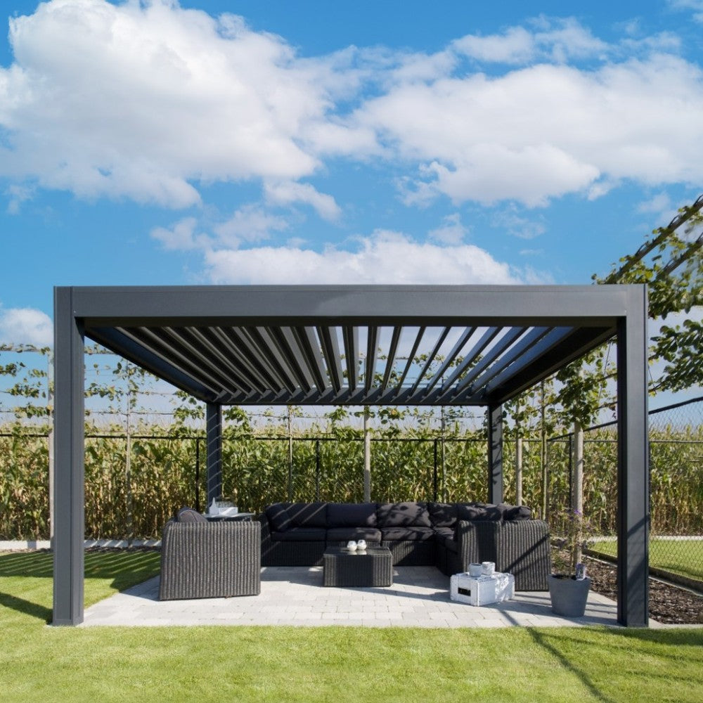 Pergola on a patio with sofa set