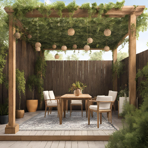 Wooden pergola with seating