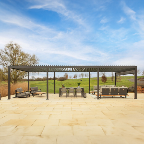 Aluminium Pergola with Dining Table and Sofa Set